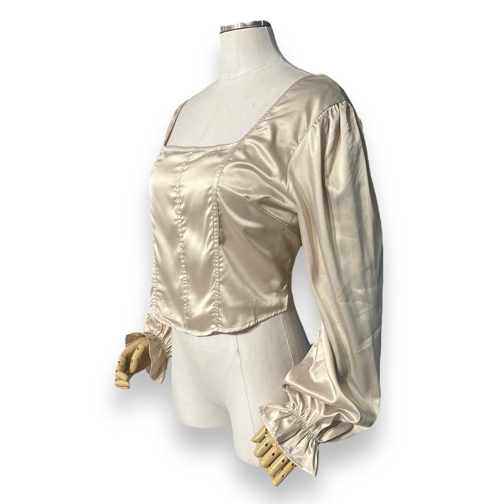 ALMOST FAMOUS x HOT TOPIC Ivory Cropped Satin Corset-Look Smocked Back Top